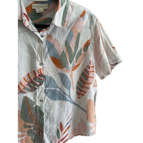 Cynthia Rowley 100% linen floral collar shirt sz S - Picture 4 of 8